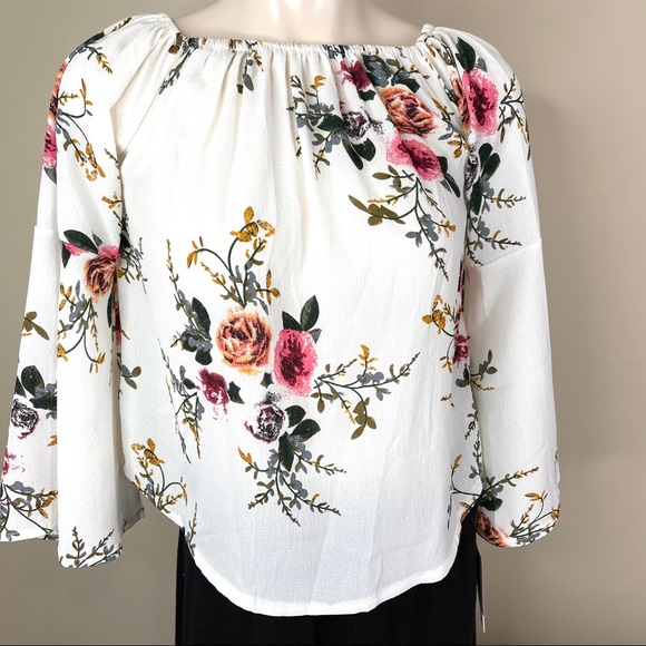 OFF THE SHOULDER boho floral blouse M cream - Picture 9 of 9